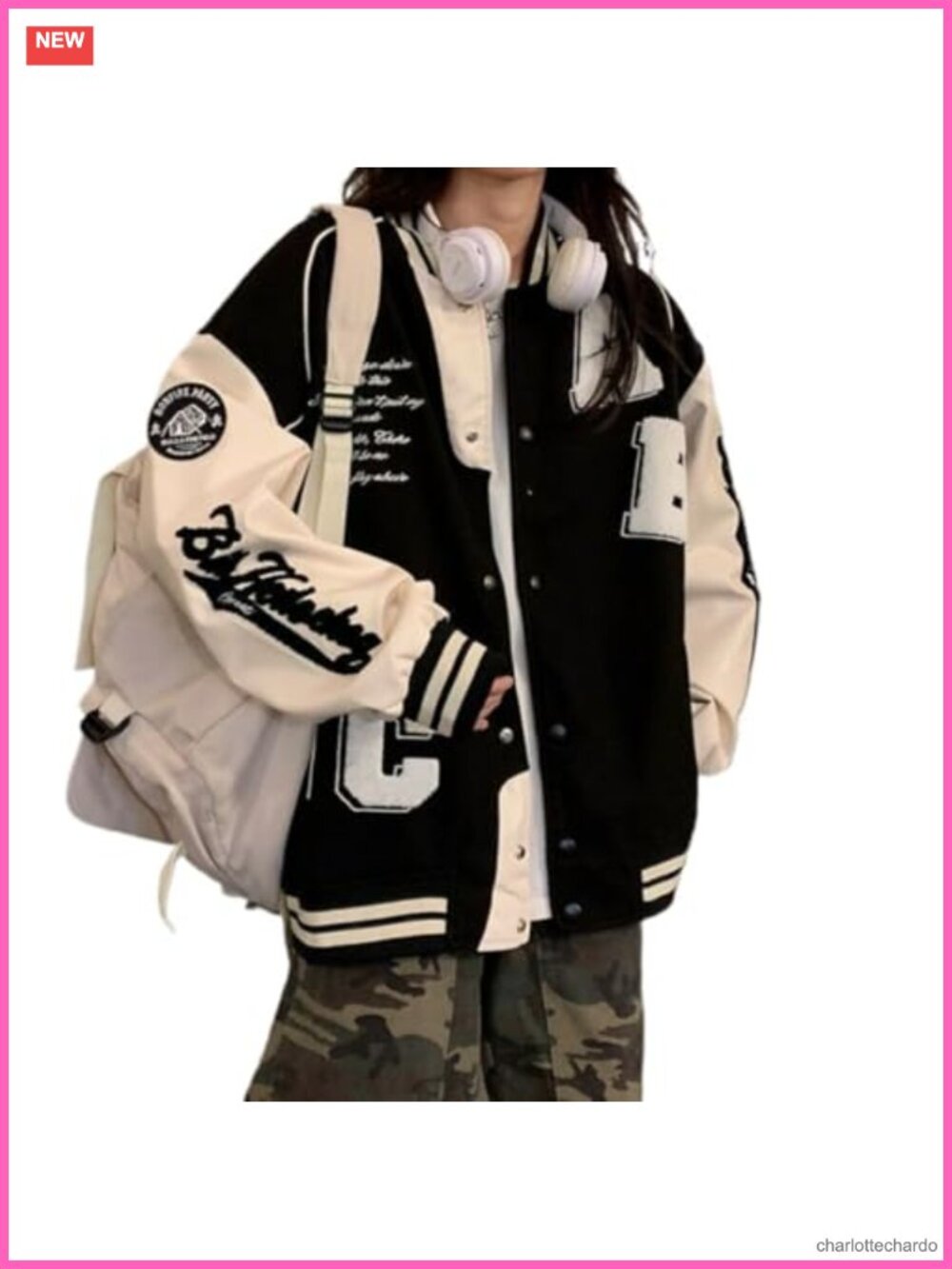 Y2K Vintage Bomber Jacket Oversized Letter Print College Unisex
